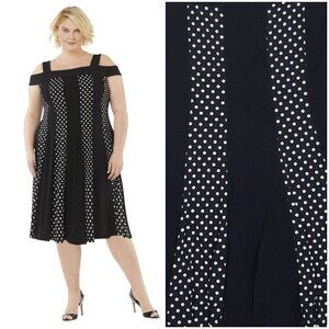 R&M Richards Sleeveless Polka Dot Dress Whimsigoth Pinup B&W Plus Size 3X NEW